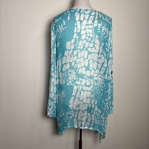Indigo Soul Sheer Tunic Blouse Size M Asymmetric Oversized Coastal Beach Boho - Picture 2 of 7